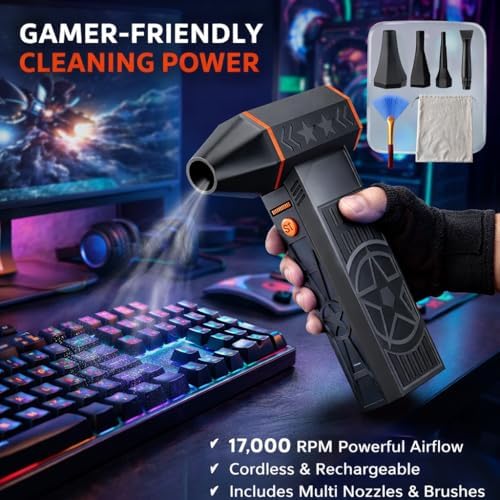170000RPM Electric Air Duster Rechargeable Cordless Cleaner for Gaming Setup Keyboard PC Console Repair Tool with Multi Nozzles Compressed Air Alternative - Image 2