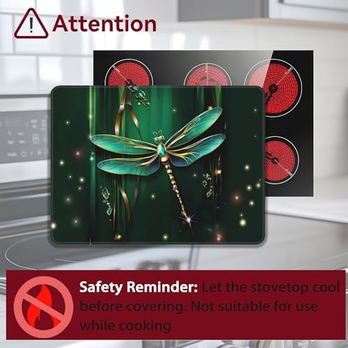 Green Jewel Dragonfly Stove Top Cover,Glass Cooktop Heat Resistant Ceramic Stove Top Covers Mat Prevents Scratching Stoves/Counter/Washer Protector,28x20 in - Image 3