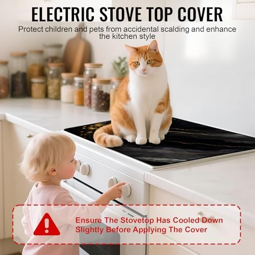 NYZE Stove Top Cover for Electric Stove 28x20 Inch Black & Gold Marble Stovetop Cover Flat Top Protector Dish Drying Mat for Kitchen - Image 4