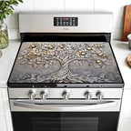 Multi-Design Stove Top Cover for Glass/Electric Stoves - 3-in-1 Heat-Resistant Protector Mat, Non-Slip Drying Rack 28"x20" (Silver Fruit Tree, 28" L x 20" W) by AOHMPT
