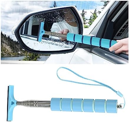 AICEL Car Side Mirror Squeegee, Rearview Mirror Wiper with Telescopic Long Handle, Retractable Small Auto Window Squeegee Cleaner, Portable Glass Cleaning Tool Universal Car Accessories (Blue) by AICEL
