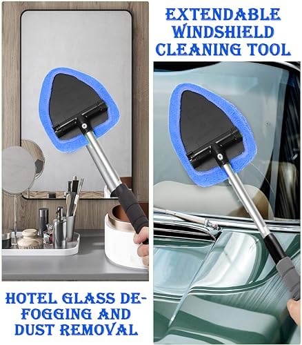 Car Windshield Cleaner Tool with Reusable Pads Extendable Handle(Blue) - Image 5