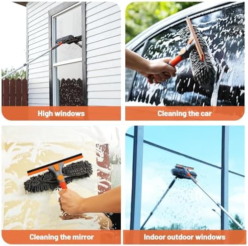 Eazer 2-in-1 Window Cleaner Tool, 64'' Window Squeegee for Home, Window Cleaning Squeegee Kit with Telescopic Pole, Window Washing Kit with Rotatable Bendable Head(Threaded + Telescopic) - EAW01 - Image 6