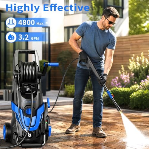2026Upgraded 4800 MAX Pressure Washer w/5 Quick Connect Nozzles, 35ft Power Cord w/GFCI, Inlet Hose & Filter& Soap Tank for Cars/Driveways/Home Cleaning, Bright Blue - Image 2