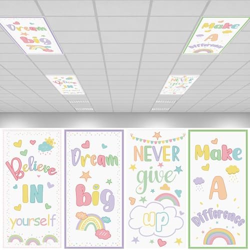 4pcs Classroom Inspirational Fluorescent Magnetic Light Cover,2x4 FT Pastel by Hallswl