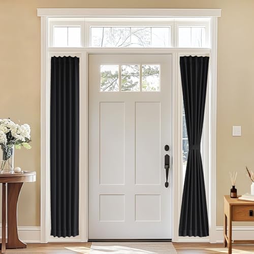 Vatge Sidelight Curtains for Front Door, 12 Inch Wide Narrow Window Curtains for Side Door, 1 Panel, W12 x L80, Black by Vatge