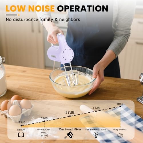 Lord Eagle 5-Speed Small Hand Mixer Electric, 300W Compact Portable, Purple - Image 6