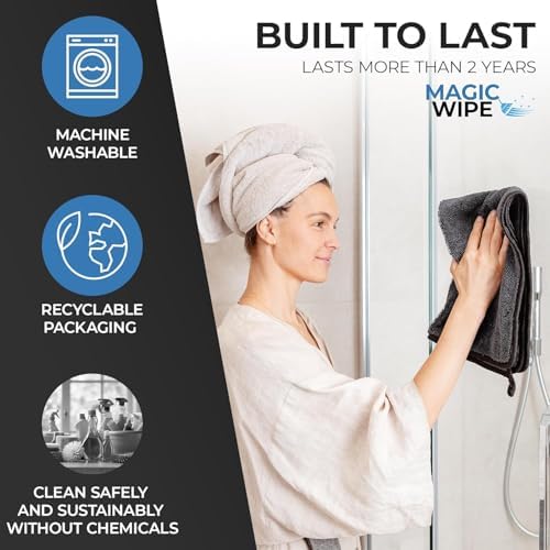 MagicWipe® Bathroom Drying Cloth, 1-40 x 60 cm & 2-30 x 40 Microfibre Cleaning Cloth - Streak & Lint Free Cloth, Premium Quality Drying Towel for Bathrooms, Kitchen, Mirrors (3, Multiplesize Black) - Image 2