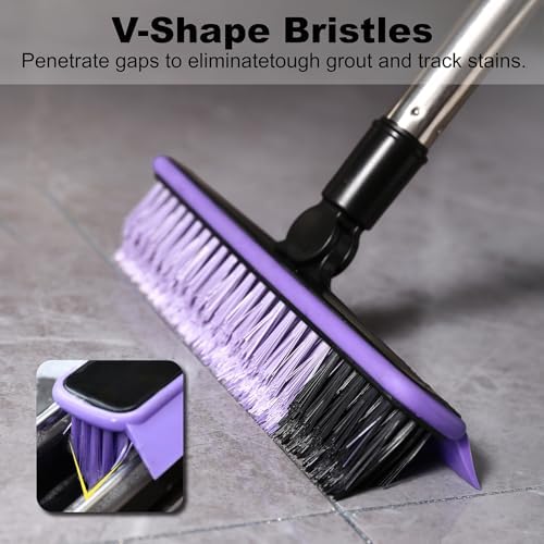 Grout Cleaner Brush with Long Handle, V-Shaped Floor Scrub Brush Swivel Grout Brush Stiff Bristle Floor Grout Scrubber for Bathroom, Tile Line, Crevice, Kitchen, Wall, Deck, Garage (Purple) - Image 3