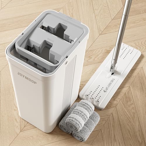 JOYMOOP Mop and Bucket Set for Home and Commercial Use, Flat Mop System with 3 Reusable Microfiber Pads, Floor and Wall Cleaner by JOYMOOP