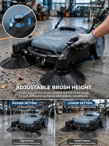 Floor Sweeper Walk-Behind,Pull or Push,41" 55L,Industrial-Commercial Grade - Image 4