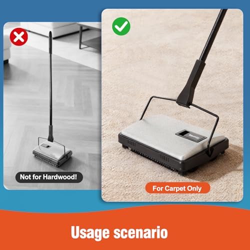 CLEANHOME Carpet Sweeper Manual Cordless for Pet Hair & Debris - Image 6