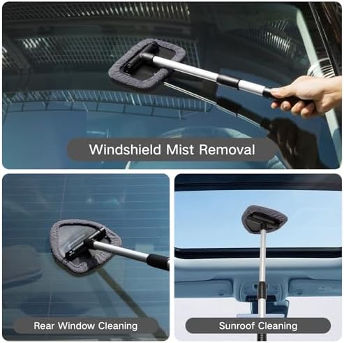 Qydipclin 10pcs Windshield Cleaner Tool, Car Window Cleaning Wash Kit with 4 Reusable Microfiber Pads 1 Spray Bottle and Extendable Handle Auto Glass Wiper Kit, Gray - Image 2