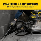 STANLEY 4 Gallon Wet Dry Vacuum, 4 Peak HP Stainless Steel 3 in 1 Shop Vacuum Blower with Powerful Suction, Vacuum for Job Site, Garage, Basement, Workshop, Top Handle, Portable Wet Dry Vac SL18301-4B - Image 4