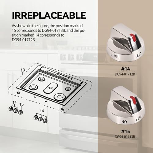 NX58R9421SG NX58N9420SG NX58R9421ST Knobs for Samsung Gas Stoves Replaces DG94-01712B, 5-Piece Burner Knob Set - Image 2