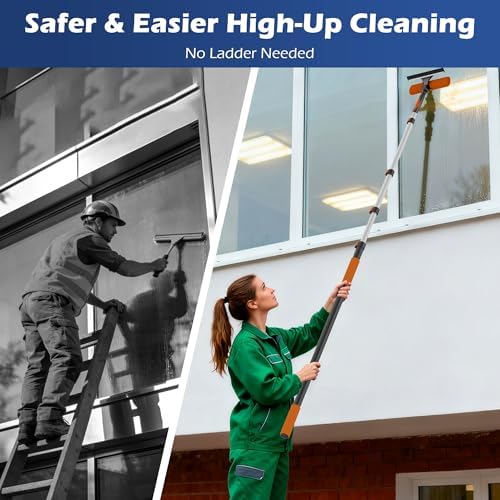 26FT High Reach Duster Kits with 5-20FT Extension Pole, Cobweb Duster with Telescoping Pole, Washable Ceiling Fan Cleaner & Window Squeegee for Glass Surfaces & High Roof - Image 7