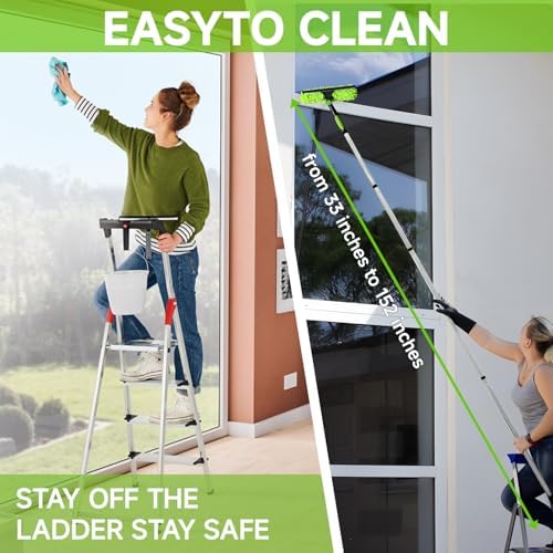 2 in 1 Window Squeegee Cleaner Kit Extension Pole, 152 in, Green - Image 5