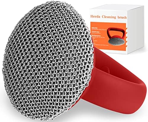 Herda Cast Iron Cleaner Scrubber with Heavy Duty Handle, Welded Chain Mail by Betterqualitybetterlife