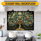 NYZE Stove Top Cover for Electric Stove 28x20 Inch Silicone Stove Topper & Protector, Decorative Kitchen Mat for Electric/Glass Stove Top (Teal & Gold Floral Tree) - Image 3