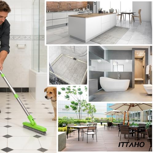 2 Pack Grout Brush with Long Handle, Swivel Cleaning Grout Line Scrubber - Durable Handle Grout Cleaner Brush for Bathroom,Tile,Baseboard,Walk in Shower,Corner & Narrow Space (Green) - Image 4