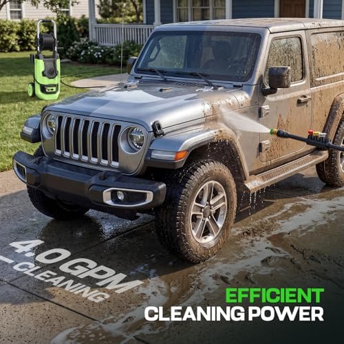 2026 New 5000 PSI Electirc Pressure Washer with 3 Levels Adjustable Pressure Gun, 4 Nozzles and Foam Cannon, Heavy Duty Power Washer for Home/Car/Fence/Garden, 20FT Hose+35FT Cord, Green - Image 2