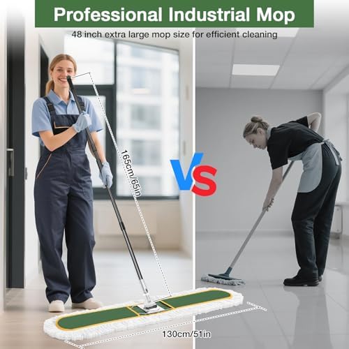 48" Commercial Dust Mop for Floor Cleaning with 2 Cotton Mop Pads - Image 4