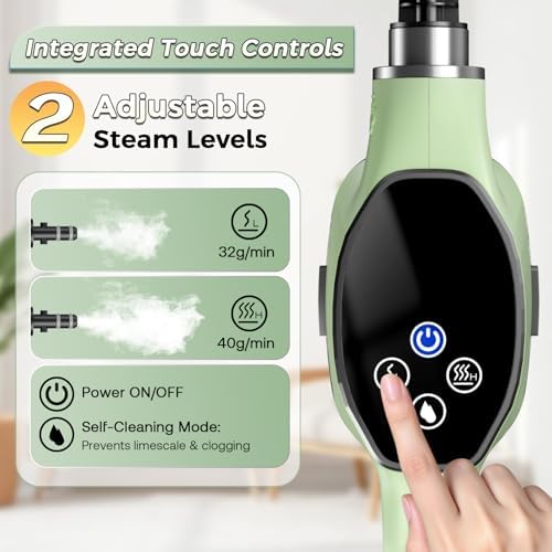 Handheld Steam Cleaner, Portable Steamer for Cleaning with 18PCS Accessories, 12s Fast Heating, Pressurized Steam Cleaner for Home, Kitchen, Bathroom, Car Detailing, Window, and Clothes, Green - Image 5