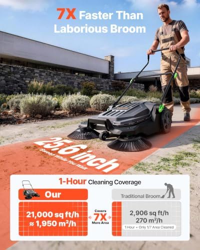 VEVOR Walk-Behind Hand Push Floor Sweeper with 25.6" Sweeping Width - Image 3