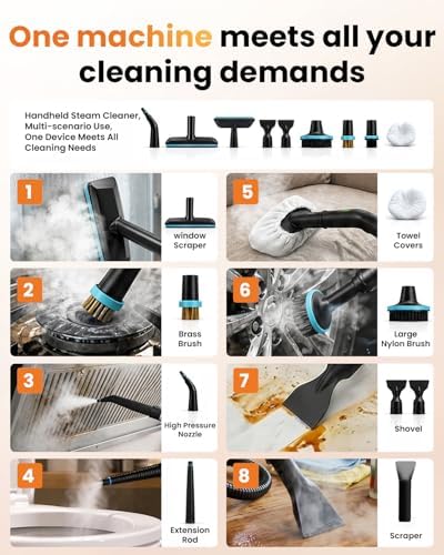 Steam Cleaner for Home & Car – Handheld Steamer for Cleaning with 2500W High Temperature, 3 Modes, 12 Accessories & 1.8L Large Tank, Portable Steam Cleaner for Couch, Grease, Kitchen, Bathroom, Car - Image 5