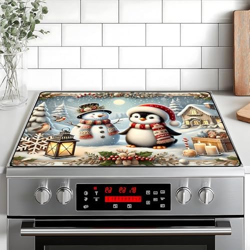 Christmas Stove Top Cover Snowman Stove Top Cover for Home Decoration Kitchen Pad Non-Stick Washable Cooktop Covers Countertop Protector Keep Stove Clean 28"x20" (Snowman) by BVBOX