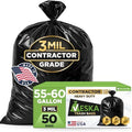 Veska Contractor Garbage Bags 55 Gallon 3 MIL Heavy Duty (MegaValue 50 Bags w/Ties) Contractor Trash Bags 50-60 Gallon 3 Mil Contractor Bag Heavy Duty 55 Gallon, Extra Large Industrial Contractor by Veska
