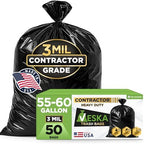 Veska Contractor Garbage Bags 55 Gallon 3 MIL Heavy Duty (MegaValue 50 Bags w/Ties) Contractor Trash Bags 50-60 Gallon 3 Mil Contractor Bag Heavy Duty 55 Gallon, Extra Large Industrial Contractor by Veska