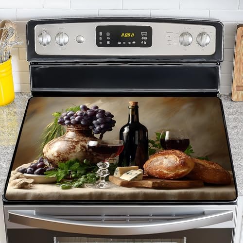 NYZE Stove Top Cover for Electric/Glass Stove, Flat Top Cooktop Protector, Electric Cooktop Cover, Extra Counter Space for Kitchen (Red Wine & Grapes) by GIVEYOUTHEBEST