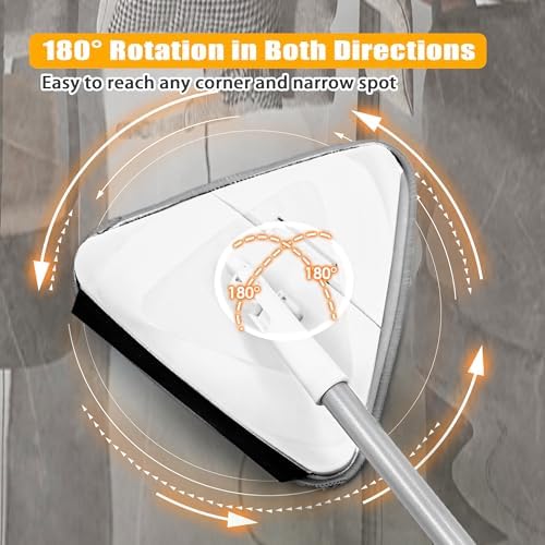 JEHONN Wall Mop with Long Handle 80 inches, Upgraded 180° Collapsible Baseboard Cleaner Tool with Squeegee, Ceiling Duster with 1 Microfiber and 1 Chenille Pad for Cleaning Window, Cabinet (White) - Image 6
