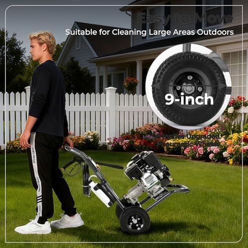 Professional 4200PSI 4GPM 212CC Gas Pressure Washer, 7.0HP Heavy-Duty 3600RPM Commercial Gas Power Washer with 1000ML Foam Bottle 9" Wheels 5 Nozzles 25FT Hose for Car(EPA/CARB/ETL Compliant), Black - Image 6