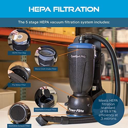 Powr-Flite BP10P ComfortPro Premium Backpack Vacuum, 10 Quart Canister Capacity, Corded Vacuum Cleaner, Commercial Grade, Bagged - Image 6