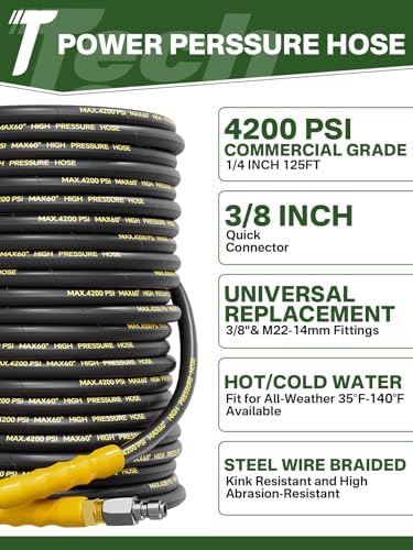 125FT Pressure Washer Hose 4200PSI M22 Fitting - Image 2