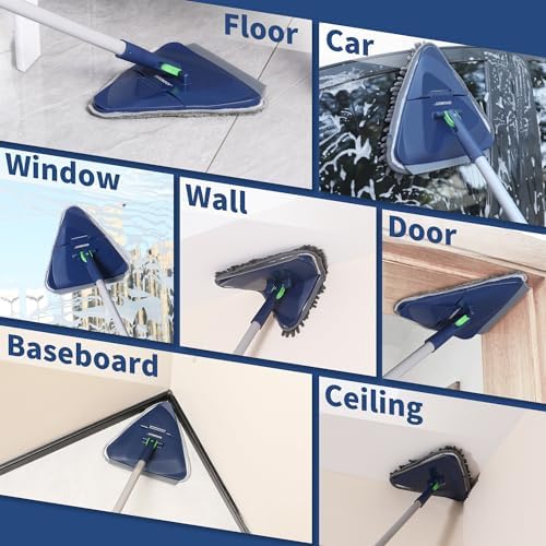 BOOMJOY Wall Cleaner Mop with 82 Inches Long Handle, Baseboard Cleaner Tool Duster with Squeegee, Ceiling Cleaning Tool with 6 Replacement Pads for Painted Walls, Window, Floor - Blue - Image 5