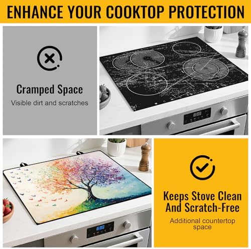 NYZE Colorful Tree Stove Top Cover for Electric Stove 28x20 Inch Silicone Stovetop Protector Cover, Scratch-Resistant Decorative Kitchen Mat for Electric/Glass Stove Top - Image 5