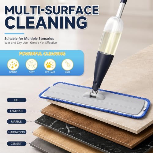 24" Dry mops for Floor Cleaning, Microfiber mop Spray System, Commercial Heavy-Duty Wet mops with 28oz Big Tank, 2 Washable Pads (Blue, 24inch) - Image 6