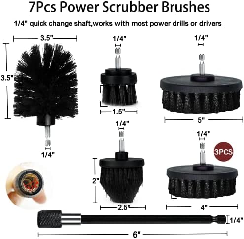 8 Pack Drill Brush Attachment Set, 1/4in Power Scrubber Brush + Extend Long Rod, Brush Drill Attachment, Power Cleaning Scrub Brush for Bathroom, Tub, Tile, Corner, Floor（Black） - Image 4