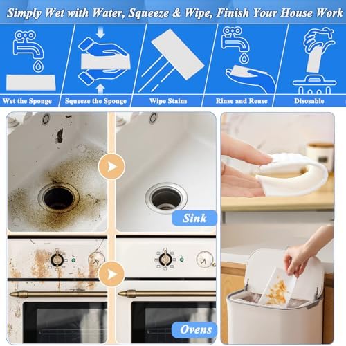 Magic Sponge Eraser Sheets, 96Pcs All-Purpose White Melamine Sponge Cleaner Convex Point Sheet, Thin Disposable Magic Cleaning Pads Wipes for Furniture Kitchenware, Hard-to-Reach Places, Shoe - Image 4