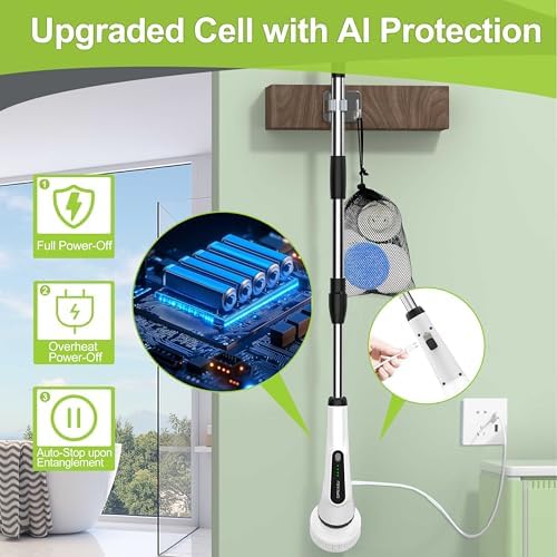 WKY-Electric Spin Scrubber - Upgraded 10-in-1 IPX7 Waterproof Shower Scrubber, Retractable Handle & 2-Speed for Toilet, Bathroom, Bathtub, Tile Floors - Image 7