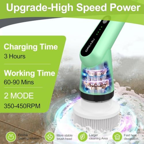 Dreazu Electric Spin Scrubber, Cordless Shower Cleaner Brush for Bathroom - Image 2