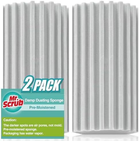 Damp Dusting Sponge Duster, 2 Pack Grey Dust Cleaning Sponge, Reusable Household Cleaning Sponge Tool for Blinds, floorboards, Fan Blades, Vents, Glass, Railings, Mirrors by MrScrubCleaninghelpers