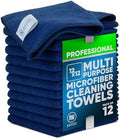 MW PRO Microfiber Cleaning Cloths Dark Blue 12 Pack, 12x12 - Commercial Janitorial Towels & Lint Free Rags - Heavy Duty for Auto Detailing, Glass Windows, Housekeeping & Screens - Washable 300+ Times by MicrofiberWholesale