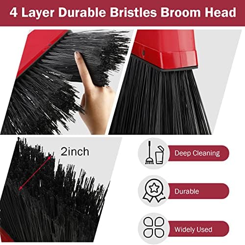 8 Pcs Outdoor Broom for Floor Cleaning 54 Inch Commercial Heavy Duty Broom Long Handle Kitchen Household Angle Brooms for Sweeper Sweeping Indoor Dust Hair Cleaner Corn Shop(Red) - Image 3
