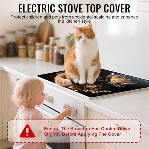 NYZE Stove Top Cover for Electric Stove 28x20 Inch Silicone Stove Topper & Protector, Decorative Kitchen Mat for Electric/Glass Stove Top (Glowing Floral) - Image 6