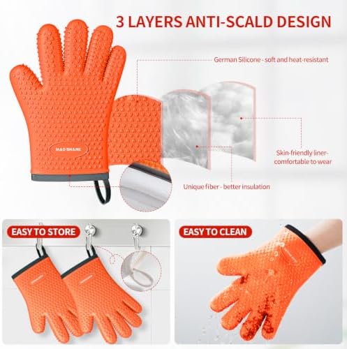 MAD SHARK Silicone Oven Mitts with Fingers Heat Resistant 450°F in Kitchen - Image 4