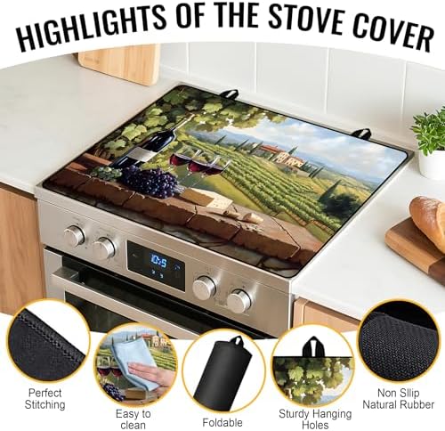 NYZE Stove Top Cover for Electric/Glass Stove, 28x20 Inch Stovetop Cover Flat Top Protector Dish Drying Mat for Kitchen (Vineyard) - Image 3